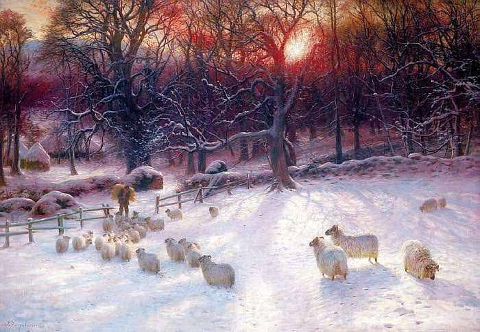 Joseph Farquharson Beneath the Snow Encumbered Branches Norge oil painting art